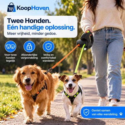 DuoLijn™ | Automatische Dubbele Hondenriem