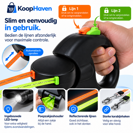 DuoLijn™ | Automatische Dubbele Hondenriem
