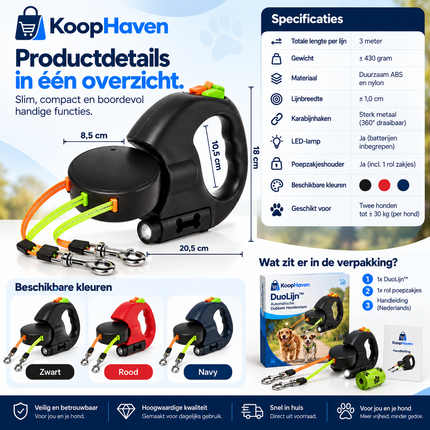 DuoLijn™ | Automatische Dubbele Hondenriem